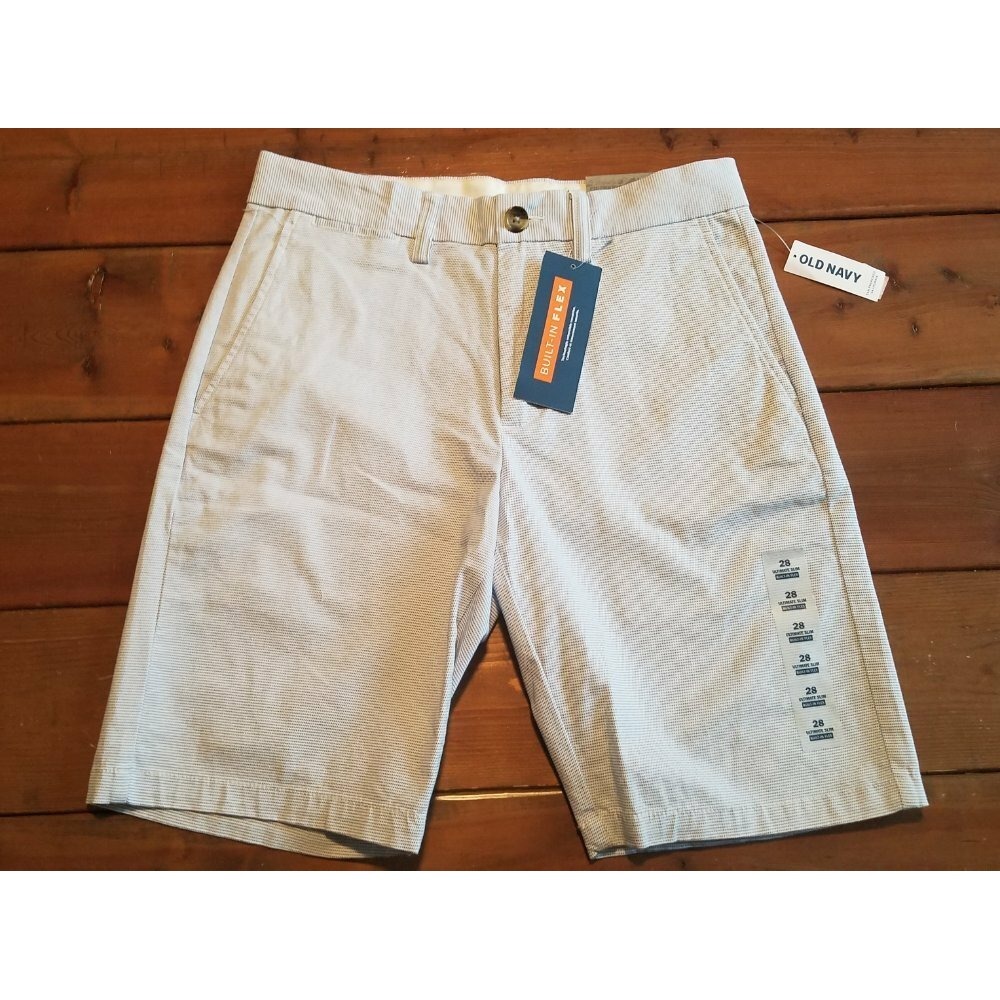 New Men's Old Navy Blue Striped Ultimate Slim Built-In Flex Shorts 30